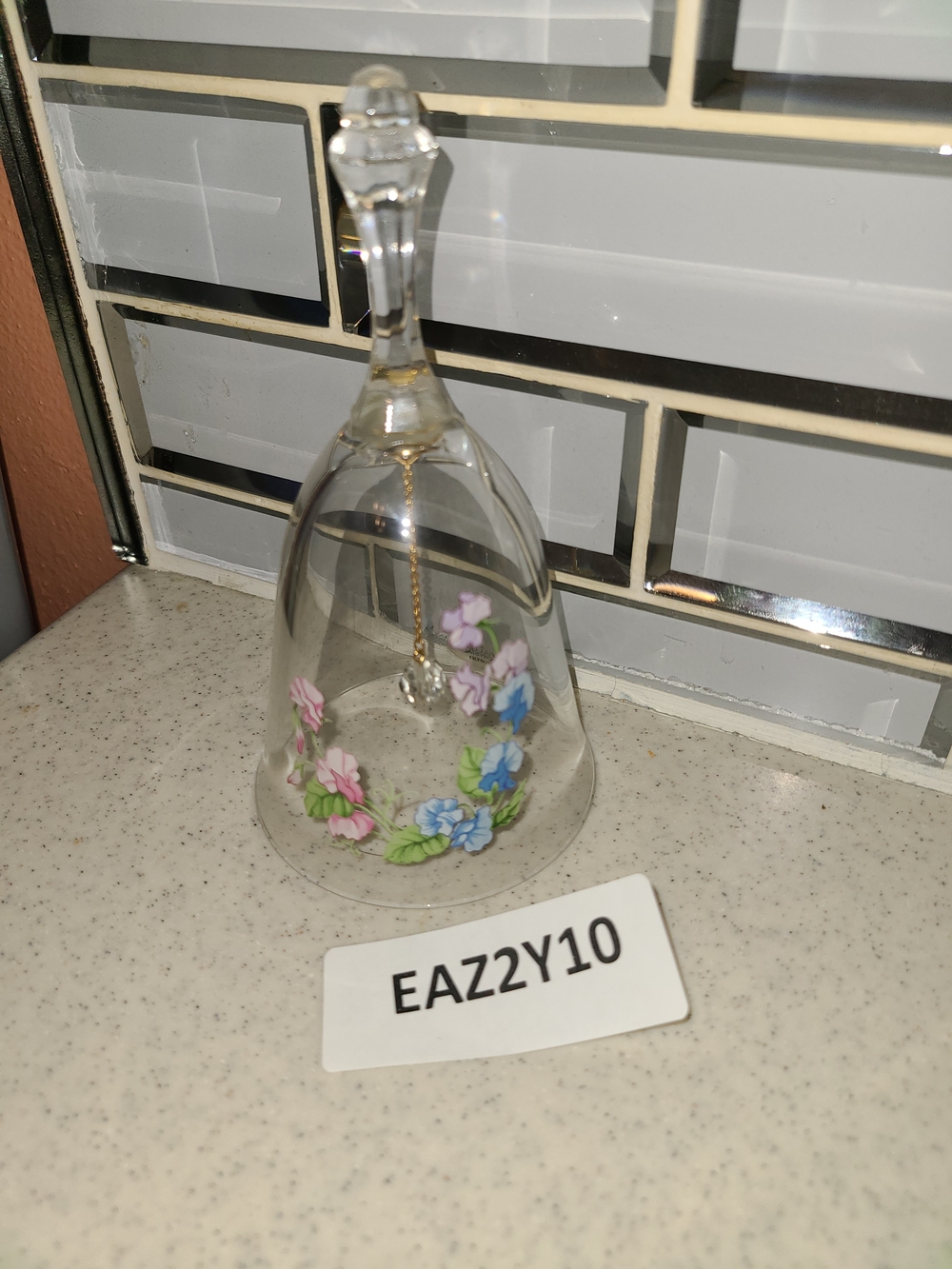 Avon Clear Glass Bell with Pink, Blue & Green Floral Detail